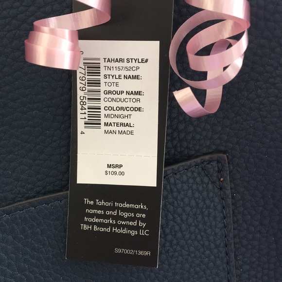 Tahari Navy Purse NWT w/camel suede-like inside - Picture 3 of 8